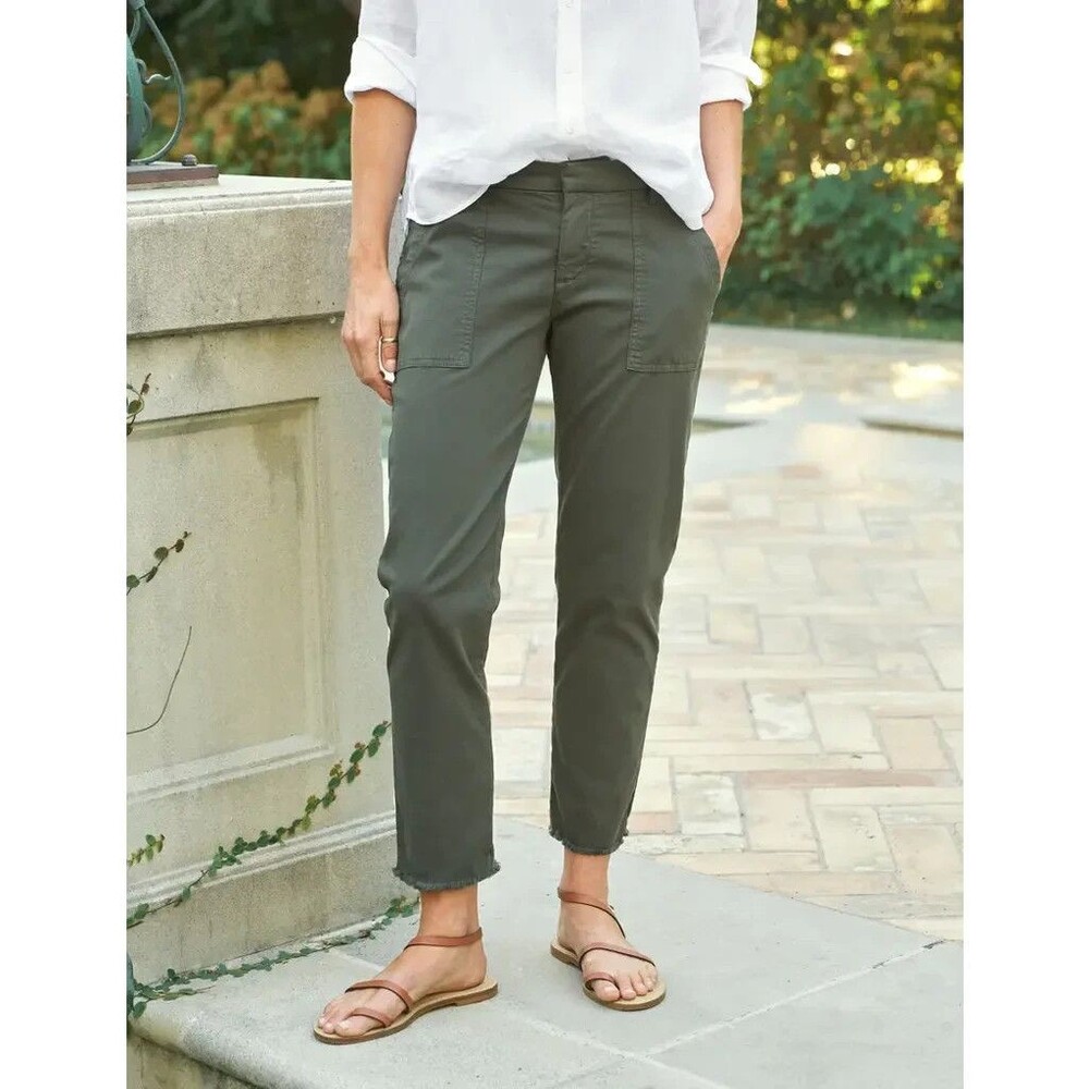Frank & Eileen Size 4 Blackrock Pants Italian Utility Washed Green Raw Hem USA